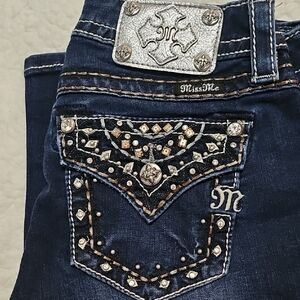 Miss Me Dark Blue Jeans with Silver and Gold Accents